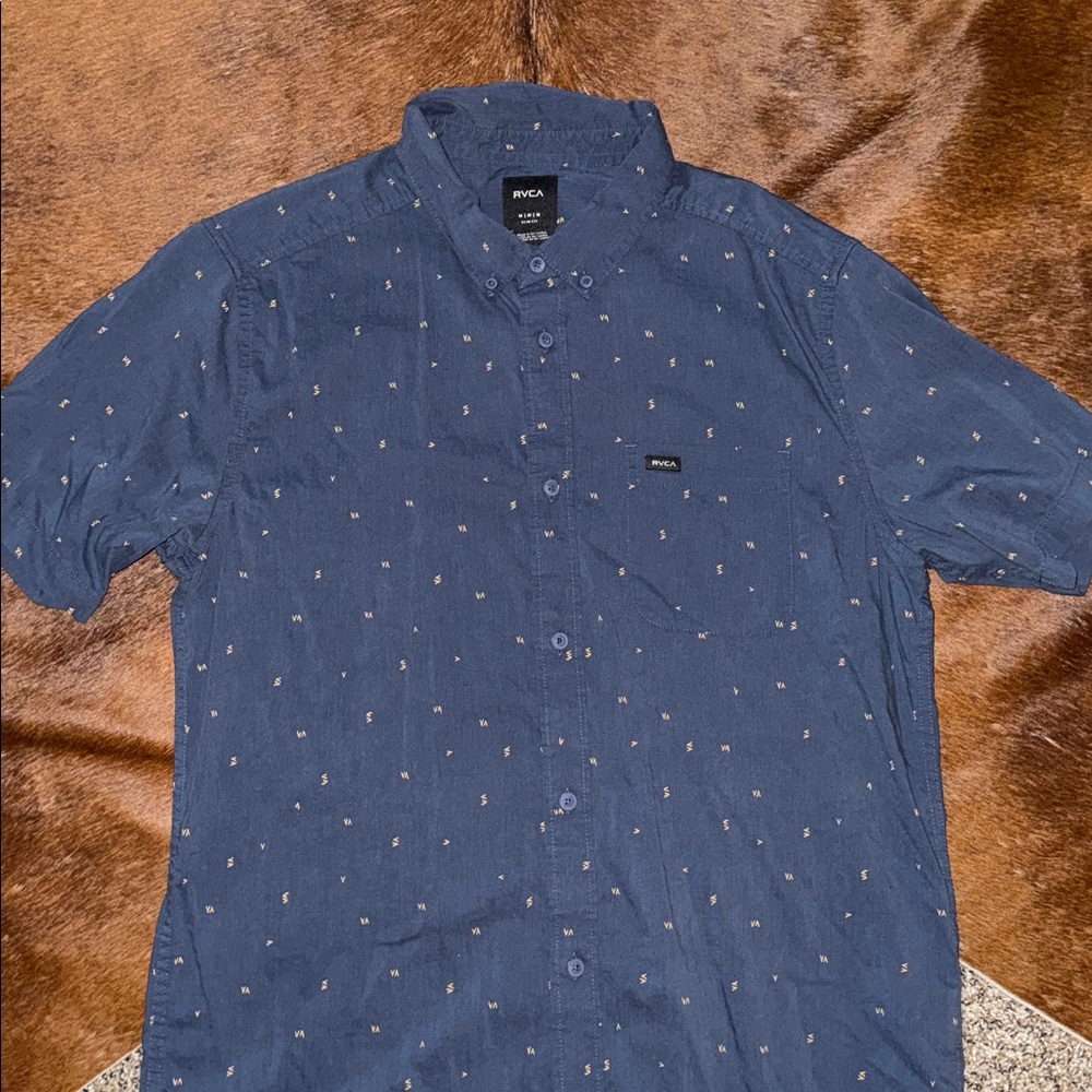 RVCA Men's Navy Button Down Shirt